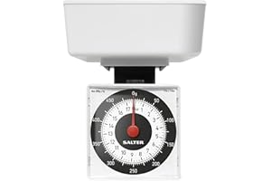 Salter 022 WHDR Báscula mecánica con bol de cocina, máx. 500 g, mide en incrementos de 5 g, analogica, portatil, pesar y preparar alimentos con facilidad, recipiente apto para lavavajillas, blanco