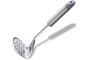 Fackelmann MODE Potato Masher, Stainless Steel, Heat-Resistant Handle, Fruit & Vegetable Baby Food Masher, Large Sturdy Press Plate, Handheld Food Crusher, Ricer, For Jam Vegetables & Fruits, 28cm