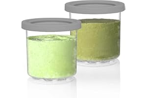 AUMUA 2 Piezas Recipientes de Helado para Ninja CREAMi Ice Cream Maker Heladera, Contenedores de Pinta, Tarro Tazas para Creamy NC300EU NC301 NC299AMZ Serie con Tapas (Gris/Transparente)