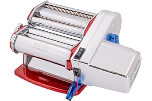 Imperia Electric Línea Clásica. Máquina de pasta eléctrica. Made in Italy. Máquina de pasta fresca en acero con motor eléctrico 220v. Laminadora eléctrica para lasagne, tagliolini, fettuccine. (Rojo)