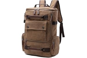 WTIGER Canvas Backpack, Casual Backpack Unisex Vintage Canvas Rucksack Hiking Backpack Travel Bag Laptop Backpack School Bag Student Bag Satchel Trekking Backpack Camping Bag Coffee