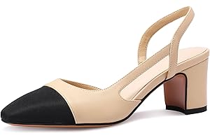 MIRAAZZURRA Escarpins à bride arrière pour femme - Bout rond fermé - Talon bloc - Bicolore - Décontractées - Chaussures de bureau