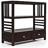 Timber Taste Sheesham Solid Wood Book Shelf, Wooden Bookcase with Drawers, Book Organizer for Home Library in Dark Walnut Fin