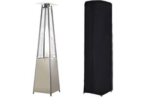 Outsunny 10.5KW Propane Patio Heater Freestanding Pyramid Gas Outdoor Tower Heater Warmer with Wheels, Rain Cover, Regulator and Hose - Silver