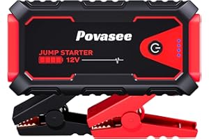 ‎POVASEE Povasee Starthilfe Powerbank, 5000A Auto Starthilfe für 12V Fahrzeuge (Bis zu 10L Benzin/8L Diesel), Starter Powerbank mit LED, 2 Schnelllade USB Ausgänge, Batterie Jump Starter mit Starthilfekabel