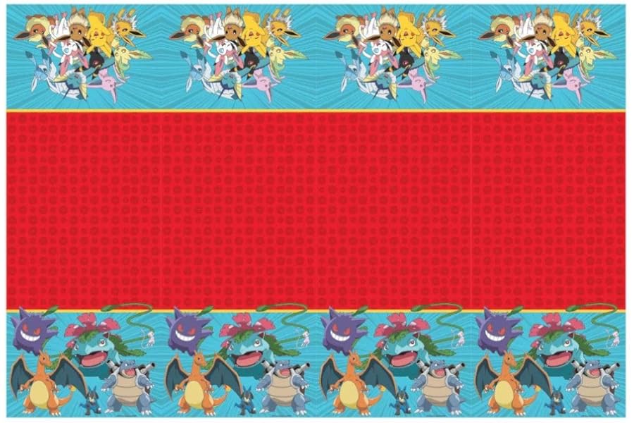 Procos Pokemon Tablecloth as Decoration for Children's Birthday Parties and Themed Parties Size: 120 x 180 cm, Wipe-Clean, Reusable, Children's Birthday Party Table Cover