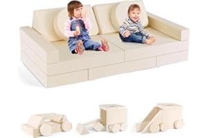 CUPCHID Divano modulare per bambini, divano da gioco per bambini, camera da letto e sala giochi, in schiuma convertibile (set da 14 pezzi, beige)