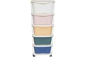 ECARLA Mehrfarben Kinderregal mit aufbewahrungsboxen mit 4 Räder, Höhenverstellbar Kinderzimmerregale aufbewahrungsbox Kinder, Kunststoffregal, Schrank Organizer mit 5 Schubladen (Variante 4)