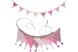 ONPERPOE Fabric Bunting Cotton Pink Bunting with Tassels Baby Shower Decorations Bedroom Decorations Tone on Tone Pastel Bunting Birthday Bunting Wedding Bunting for Nursery Bedroom Party Decor