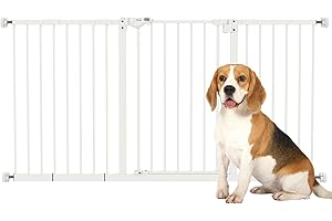 PawHut Barrera de Seguridad para Puertas y Escaleras Barrera para Perros con Cierre Automático y Sistema de Doble Bloqueo Metal 3 Extensiones 17,5/20,3/30,5 cm, 74-147,5x76,2 cm Blanco