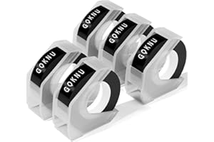 GOKNU 3D Cinta de Etiquetas Compatibles para Dymo Omega Junior Cinta de estampación 9mm x 3m, Compatible con Dymo Omega Junior Estampadora y E975 Etiquetadora en relieve, 5 Negro