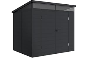 Wasabi – Caseta de Resina Jardín Terra – Tragaluz 360º - Estructura Reforzada de Aluminio y PVC – Protección UV – Impermeable – Gris Antracita – Cobertizo Exterior 4,57m2 – 238x192x215cm