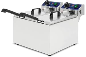 VERTES Friteuse Electrique Professionnelle 2x 8L, 6000W, 230V, Principe de la Zone Froide, Température 50-200°C, Panier à Friture, Fonction Reset, Acier Inoxydable, Fonctionnement à l'Huile