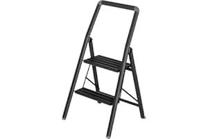 WENKO Escabeau Pliant Compact en Aluminium 2 marches Noir