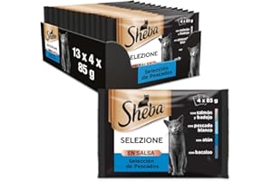 Sheba Selezione Comida Húmeda para Gatos Selección Pescados en Salsa, Multipack (Pack de 13 x 4 bolsitas x 85g)