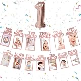 1st Birthday Baby Photo Banner ,Gold Glitter Growth Record 1 To12 Month Photo Prop ,Monthly Milestone Photograph Bunting Garland, First Birthday Celebration Decoration Supplie