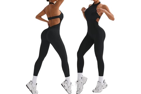 XDSP Overall Kvinnor Sportig Elegant Tight Scrunch Butt V Tillbaka Jumpsuit Jumpsuit Slims Ärmlös Sport Rygglös Yoga Jumpsuit One-Piece Gym Bodysuit