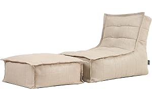 ‎ICON Icon Dolce Sitzsack mit Hocker für Erwachsene, Beige, Indoor Outdoor Sitzsack mit Füllung, Bean Bag, Wasserabweisender Stoff, Bequemer Sessel für Wohnzimmer, Lounge, Schlafzimmer, Garten