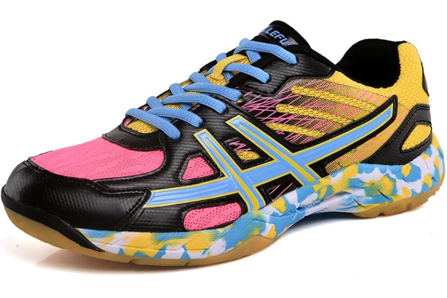 Hixingo Multicolor Badminton Shoes Men Tennis Shoes Men, Couple Lightweight Badminton Trainers Shoes Anti-Slip and Shock-Absorbing Squash Shoes for Volleyball, Table Tennis, Etc