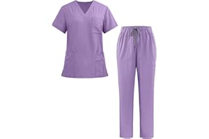 Ausing Unisex Scrubbing Set Cappellino + Pantaloni Set Uniforme Medico Unisex Giacca Top