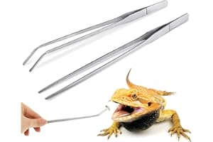 AEIOPRS 2 Pcs Pinze per Alimentazione Rettili in Acciaio Inox Extra Lunghe 26.9 cm Pinzette Dritte e Curve in Gomma Strumento per Terrario Argento