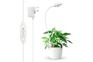 SANSI Grow Light for Indoor Plants, 4000K Sunlike White Full Spectrum Gooseneck Pot Clip LED Grow Lamp, 3/6/12H Timer (No Auto-on), 7 Brightness for Small Plants Growth - Pack of 1