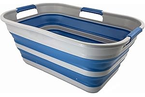 SAMMART 21L zusammenklappbarer Kunststoff-Aufbewahrungskorb – faltbarer Pop-Up-Aufbewahrungsbehälter/Organizer – tragbare Waschwanne – platzsparender Wäschekorb/Korb (Grau/Nebelblau)