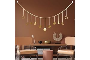 ZIMOER Ghirlanda Fasi Lunari Decorazione, Fase Luna Muro Decorazione, Luna Fase Appeso Ghirlanda, Ghirlanda di Fasi Lunari in Metallo Dorato Lucido Decorazione da Parete Boho, per camera da letto, soggiorno