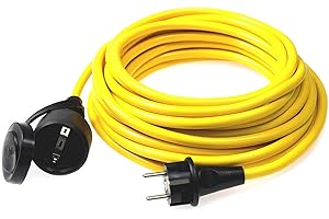 as - Schwabe 60352 Zewnętrzny Kabel Przedłużający Zbiornik z Wtyczką Schuko/Euro, IP44, 230 V/16 A, 10 M Długość Kabla, Żółty