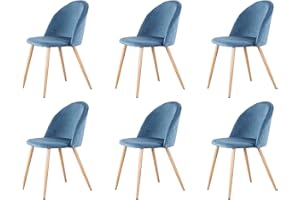 GrandCA HOME Juego de 6 Sillas de Comedor, Silla de Cocina de Moda, Sillas Tapizadas de Terciopelo, Sillas Laterales de Ocio con Patas de Madera y Metal, Azul