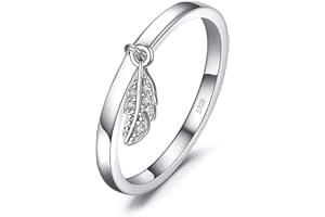 JewelryPalace Bague Zircone Cubique Anneau, Bague de Fiançailles Pour Femme, Plumes Breloque Bagues Anniversaire Mariage Promise Alliance, Argent 925 Plaqué Or Jaune Plaqué Or Rose, Bijoux Cadeu