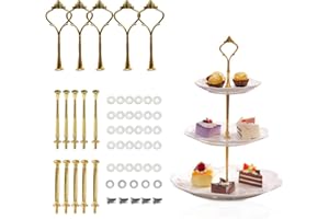 iSuperb 5 zestawów 3-poziomowych uchwytów do zastawy na babeczki, stojak na tacę w stylu vintage, okucia ze śrubami i płaskimi podkładkami, na imprezę, ślub (Crown Golden)