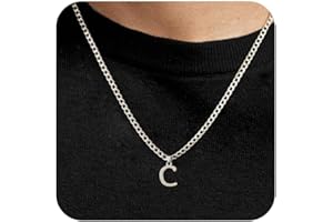 SEFORICO Mens Initial Necklace - Personalised Necklace for Boyfriend Brother Son Birthday Gifts for Men Cuban Chain Necklaces Stuff for Boys Mens Jewellery 4mm 50cm
