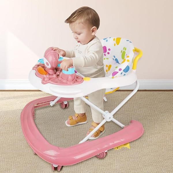 Girello Pieghevole 6 Mesi Grigio Girello Pieghevole Per Neonati - Con Altezza Regolabile, Musica E Vassoio Rimovibile Per Bambini 6+ Mesi Girello Pieghevole Musica - 2