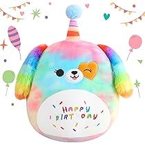 Xfrog Happy Birthday pluche kussen, 25 cm, eenhoorn knuffeldier