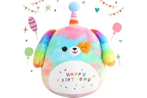 SQEQE Happy Birthday Stuffed Animal 10" Rainbow Dog Soft Toys Cute Plush Pillow Unicorn Dog Plush Toy for Kid Girl Boy 25CM