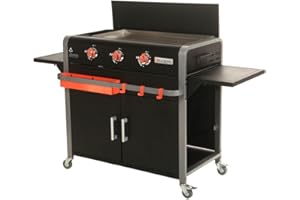 BRASERO - Plancha Lola sur Chariot équipé 3 Feux à gaz - Jusqu'à 12 convives - Surface de Cuisson 68,5 x 35,50 cm - 7,2 KW Récupérateur de Graisse