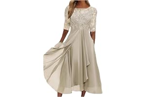 Cocila Abiti Cerimonia Taglie Forti Vestito da Donna in Chiffon di Pizzo con Ricamo Lunghezza tè Gancio Porta Borsa