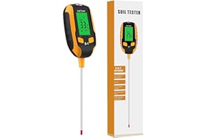 Eyglo 4-in-1 Testeur de Sol pH-Mètre,Thermomètre Digital pour Plantes avec Éclairement/Température du Sol/Humidité du Sol/Phosphore du Sol,pour Plantes en Pots,Jardins,Pelouses,Ferme(Jaune B)