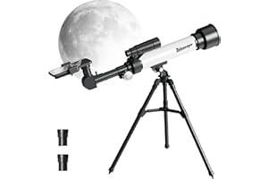 Auveach Télescope Astronomique pour Enfants et Débutants 500/50mm Optique Réfracteur Portable de Voyage Grossissements 30X/60X avec Trépied Réglable, Adaptateur de Téléphone