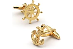 VCUFFLINKS Anchor Rudder Fishing - Gemelos de plata y oro rosa