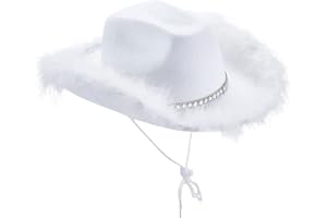 Niceyoeuk Cowgirl Hat Cowboy Hats for Women Fluffy Feather Brim Cowboy Hat for Holiday,Costume Party,Play Dress Up,Halloween Cosplay