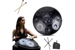 LXHGVKHJ Strumento Handpan - 432Hz/440Hz 9/10/ 12 Note - Steel Tongue Drum da 55cm - Hand Pan Drum con Supporto per Battenti per la Guarigione del Suono (Size : 440Hz, Color : BLACK_12 NOTES)