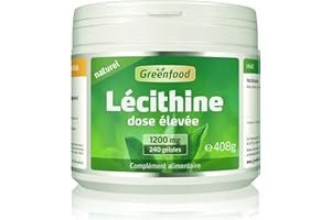 Greenfood Lécithine, 1200 mg, 240 gélules, doses élevées - SANS additifs artificiels. Sans génie génétique. Gélules softgel.