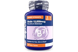 Zipvit Biotin Hair Skin & Nails Complex with Zinc & Selenium 12000mcg, 180 Vegan Tablets, High Strength Biotin for Men and Women