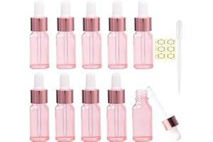 Alledomain 10Pcs, 5ml Rose Gold Glass Bottles with Dropper Pipettes, Mini Empty Dropper Bottles Rose Gold Metal Cap Refillable Sample Container for Essential Oil/Aromatherapy Blends/Chemical Liquid