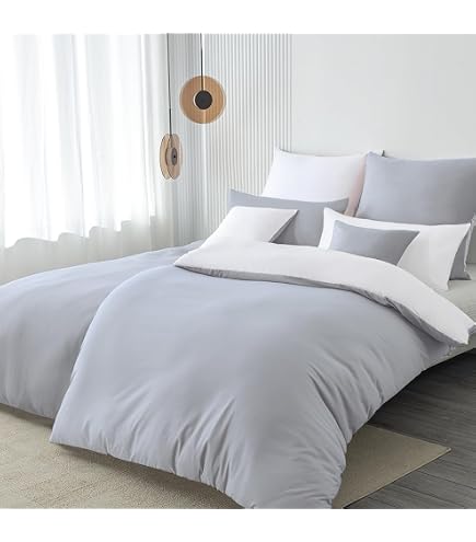 Wolkenfeld Mikrofaser Bettwäsche 135x200 cm – Kuschelig Weich, Bügelfrei & Doppelt Gebürstet – Oeko-TEX Bettwäsche-Sets – 1x Bettbezug 135x200 + 1x Kissenbezug 80x80 – Hellgrau/Weiß Küche, Haushalt & Wohnen