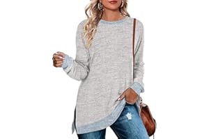 Cuptacc Jersey para mujer, cuello redondo, holgado, elegante, color a juego de colores, camiseta larga de manga larga para mujer