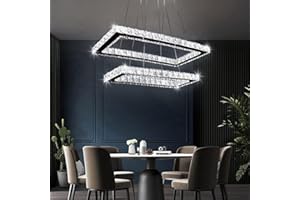 Cainjiazh Moderne Kristall Kronleuchter LED Kronleuchter Rechteck 2 Ringe Kronleuchter Pendelleuchten Höhenform Verstellbare Deckenleuchte Lampe für Wohnzimmer Esszimmer Schlafzimmer (Cool White)