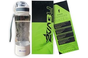 2VABU Bouteille d'eau hydrogénée portable, Générateur d'eau d'hydrogène, Machine à eau hydrogénée avec technologie SPE et PEM, Ioniseur d'eau alcaline, 400 ml (Molecular Plus, Blanc)